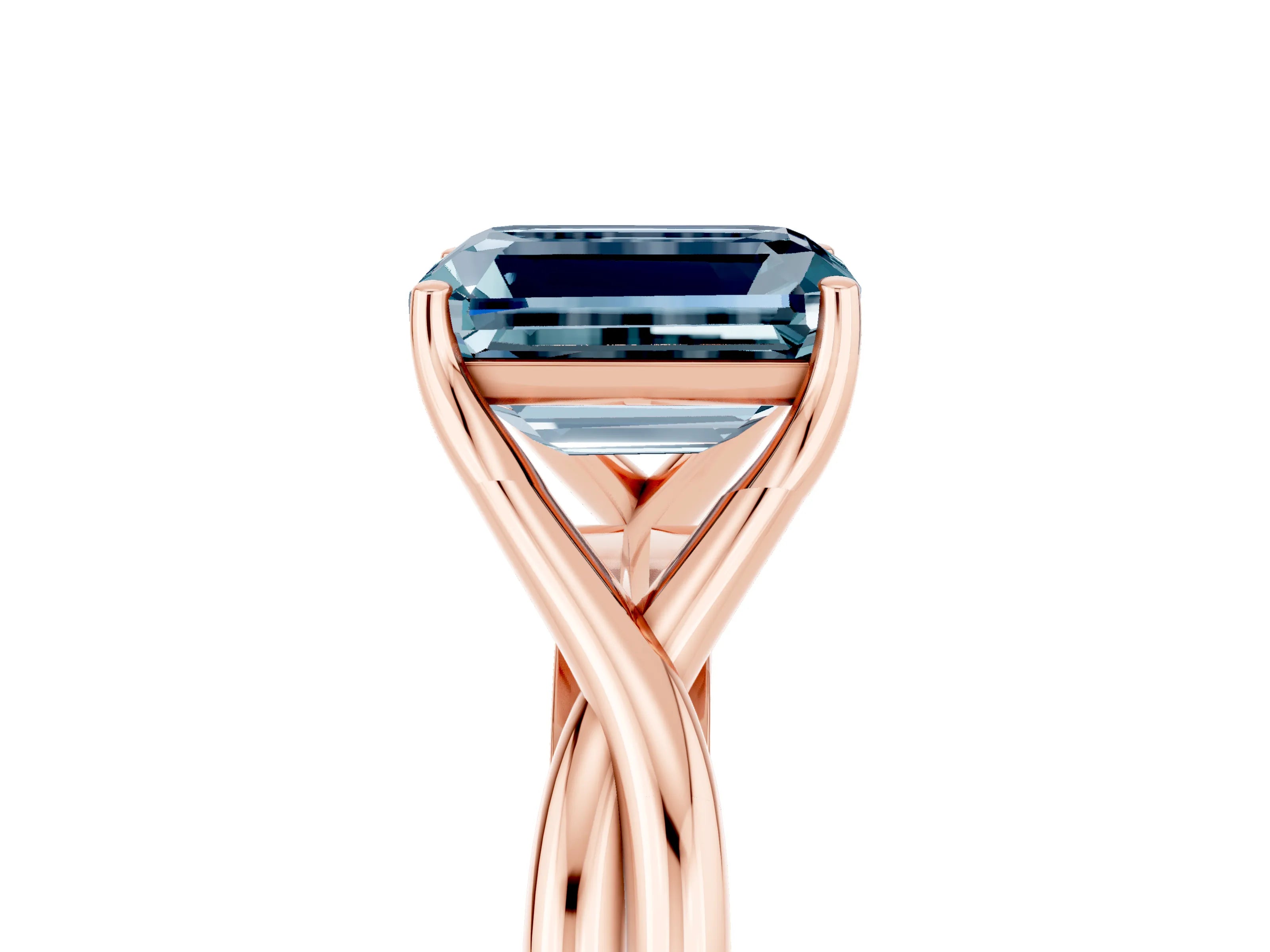 Rose gold Emerald Cut Aquamarine Solitaire Twist Band Prong Setting Ring_53