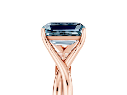 Rose gold Emerald Cut Aquamarine Solitaire Twist Band Prong Setting Ring_53