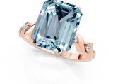Rose gold Emerald Cut Aquamarine Solitaire Twisted Band with Round  Accents and Prong Setting_13