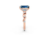 Rose gold Emerald Cut Aquamarine Solitaire Twisted Band with Round  Accents and Prong Setting_14