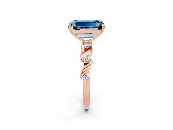 Rose gold Emerald Cut Aquamarine Solitaire Twisted Band with Round  Accents and Prong Setting