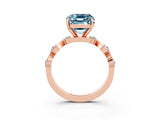 Rose gold Emerald Cut Aquamarine Solitaire Twisted Band with Round  Accents and Prong Setting_15