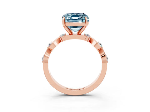 Rose gold Emerald Cut Aquamarine Solitaire Twisted Band with Round  Accents and Prong Setting_15
