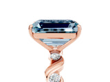 Rose gold Emerald Cut Aquamarine Solitaire Twisted Band with Round  Accents and Prong Setting_17