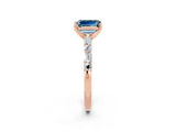 Rose gold Emerald Cut Aquamarine Solitaire with Side Baguettes and Channel Set Band_2