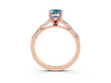 Rose gold Emerald Cut Aquamarine Solitaire with Side Baguettes and Channel Set Band_3