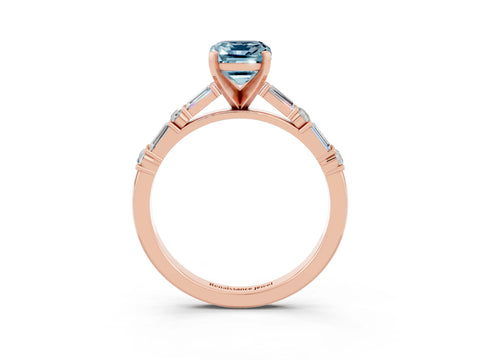 Rose gold Emerald Cut Aquamarine Solitaire with Side Baguettes and Channel Set Band_3