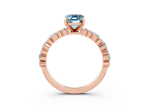 Rose gold Emerald Cut Aquamarine Solitaire with Side Stones, Pave Band, Four-Prong Setting_15