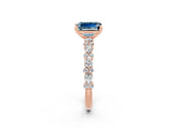 Rose gold Emerald Cut Aquamarine Solitaire with Side Stones, Pave Band, Four-Prong Setting_50