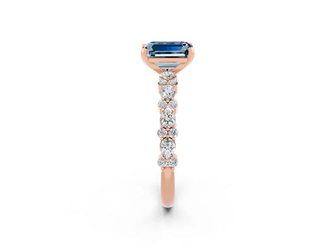 Rose gold Emerald Cut Aquamarine Solitaire with Side Stones, Pave Band, Four-Prong Setting_50
