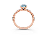 Rose gold Emerald Cut Aquamarine Solitaire with Side Stones, Pave Band, Four-Prong Setting_51