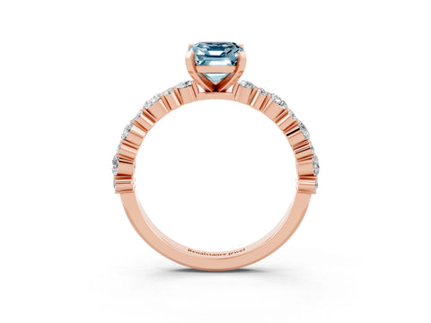 Rose gold Emerald Cut Aquamarine Solitaire with Side Stones, Pave Band, Four-Prong Setting_51