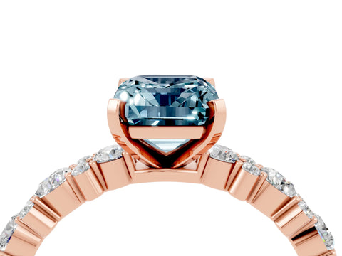 Rose gold Emerald Cut Aquamarine Solitaire with Side Stones, Pave Band, Four-Prong Setting_52
