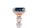 Rose gold Emerald Cut Aquamarine Solitaire with Side Stones, Pave Band, Four-Prong Setting_53