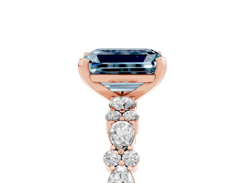 Rose gold Emerald Cut Aquamarine Solitaire with Side Stones, Pave Band, Four-Prong Setting_53