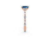 Rose gold Emerald Cut Aquamarine Solitaire with Side Stones on a Pavé Band and Four-Prong Setting_2