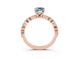 Rose gold Emerald Cut Aquamarine Solitaire with Side Stones on a Pavé Band and Four-Prong Setting_3