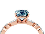 Rose gold Emerald Cut Aquamarine Solitaire with Side Stones on a Pavé Band and Four-Prong Setting_4