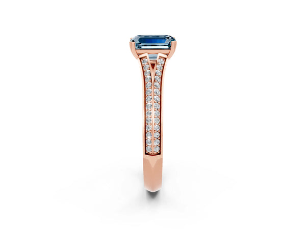 Rose gold Emerald Cut Aquamarine Split Shank Engagement Ring with Pavé Band