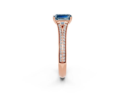 Rose gold Emerald Cut Aquamarine Split Shank Engagement Ring with Pavé Band_2