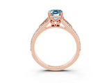 Rose gold Emerald Cut Aquamarine Split Shank Engagement Ring with Pavé Band_3