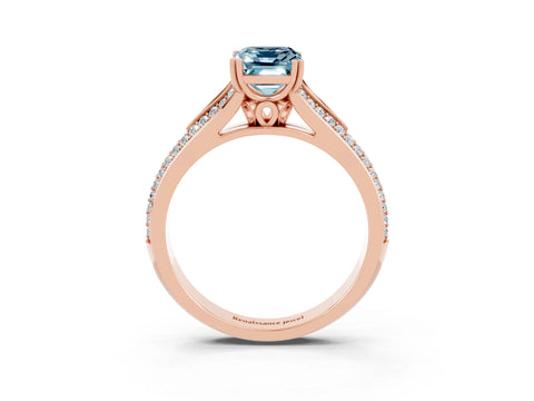 Rose gold Emerald Cut Aquamarine Split Shank Engagement Ring with Pavé Band_3