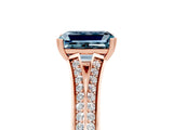 Rose gold Emerald Cut Aquamarine Split Shank Engagement Ring with Pavé Band_5