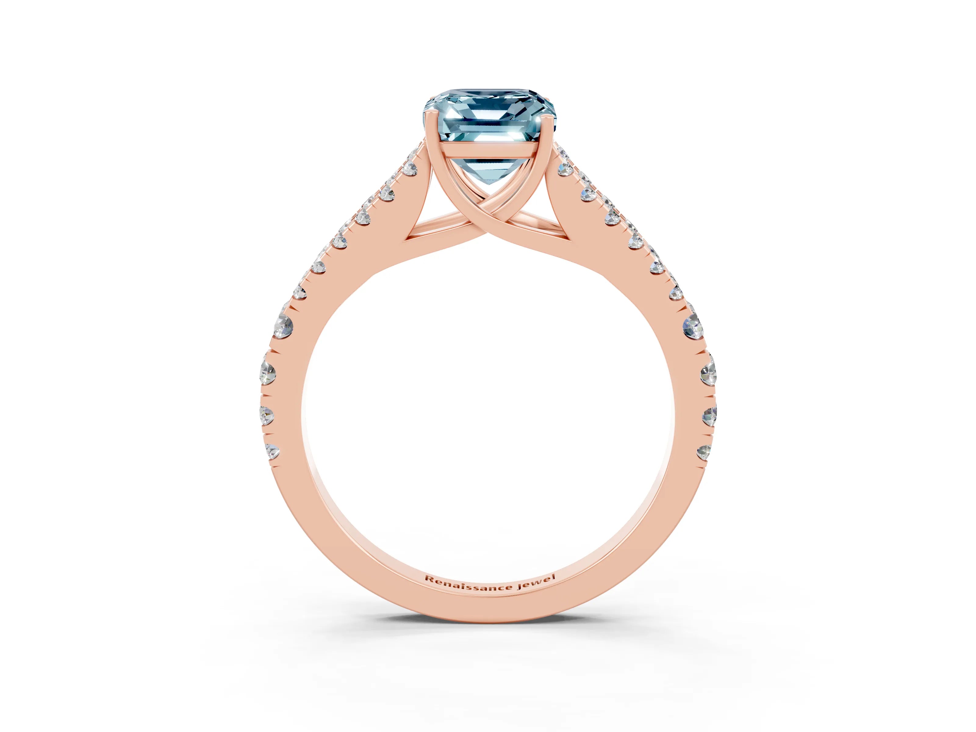 Rose gold Emerald Cut Aquamarine Split Shank Pavé Engagement Ring with Four-Prong Setting_15