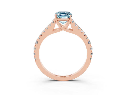 Rose gold Emerald Cut Aquamarine Split Shank Pavé Engagement Ring with Four-Prong Setting_15