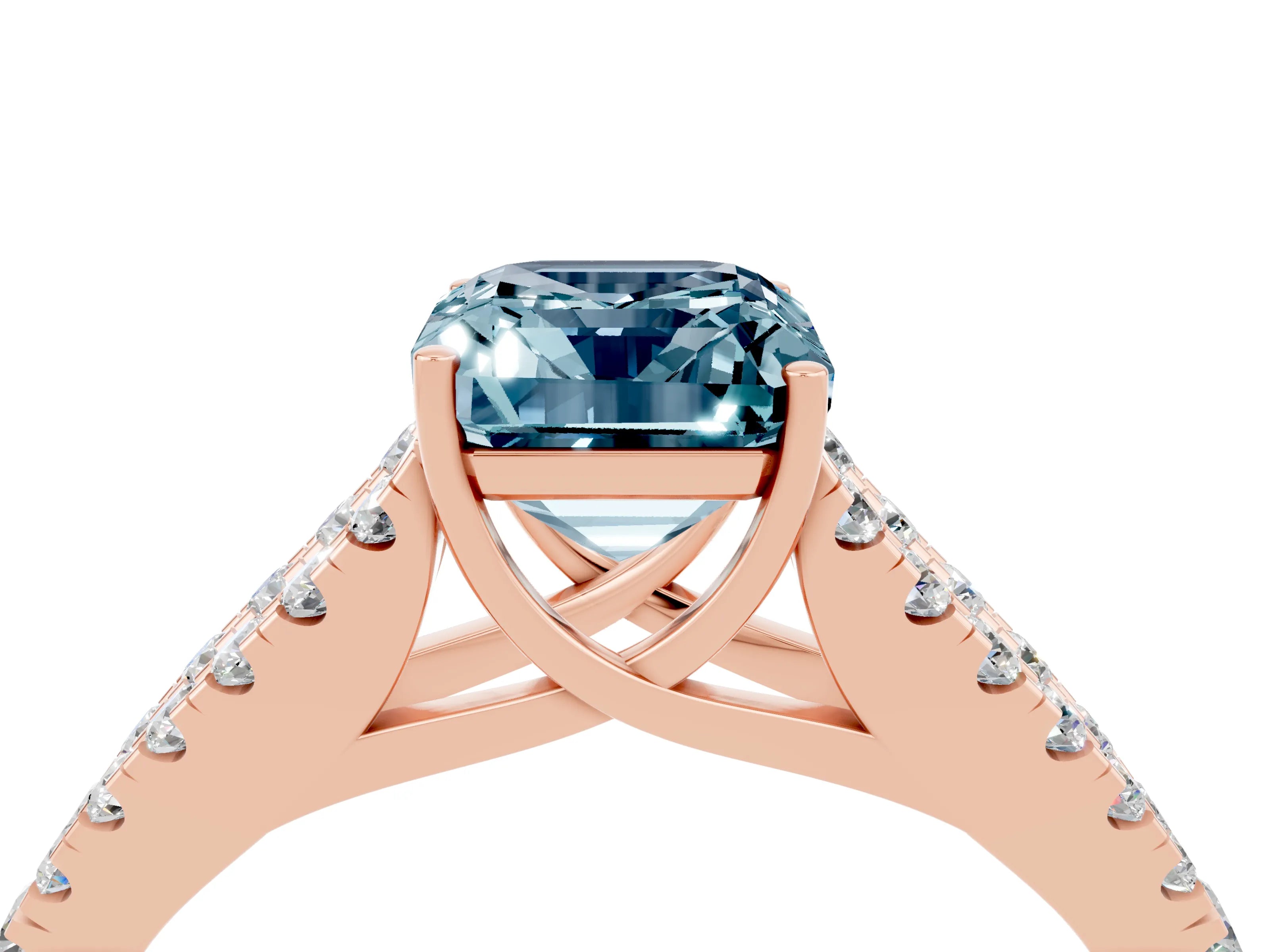 Rose gold Emerald Cut Aquamarine Split Shank Pavé Engagement Ring with Four-Prong Setting_16