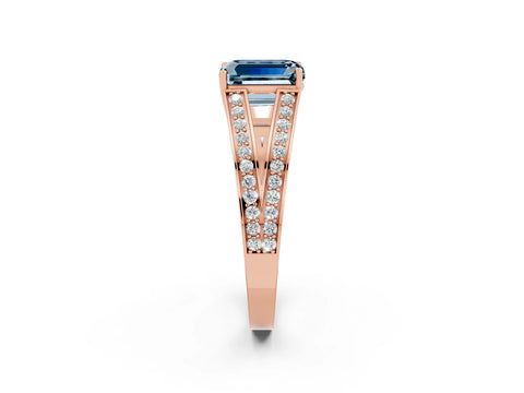 Rose gold Emerald Cut Aquamarine Split Shank Ring with Pavé Band and Four-Prong Setting_2