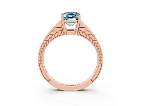 Rose gold Emerald Cut Aquamarine Split Shank Ring with Pavé Band and Four-Prong Setting_3