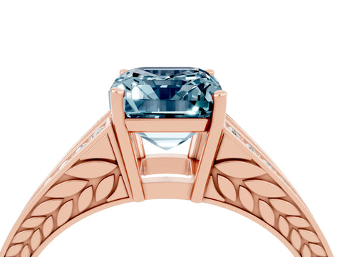 Rose gold Emerald Cut Aquamarine Split Shank Ring with Pavé Band and Four-Prong Setting_4