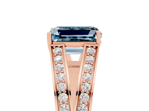 Rose gold Emerald Cut Aquamarine Split Shank Ring with Pavé Band and Four-Prong Setting_5