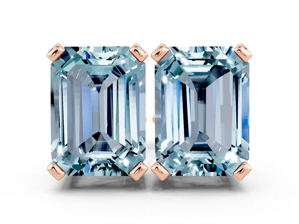 Rose gold Emerald Cut Aquamarine Stud Earrings