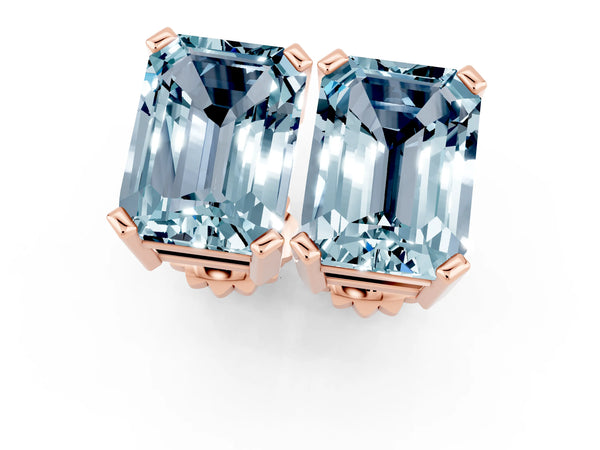 Rose gold Emerald Cut Aquamarine Stud Earrings
