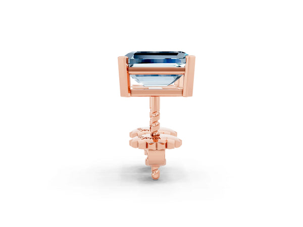 Rose gold Emerald Cut Aquamarine Stud Earrings