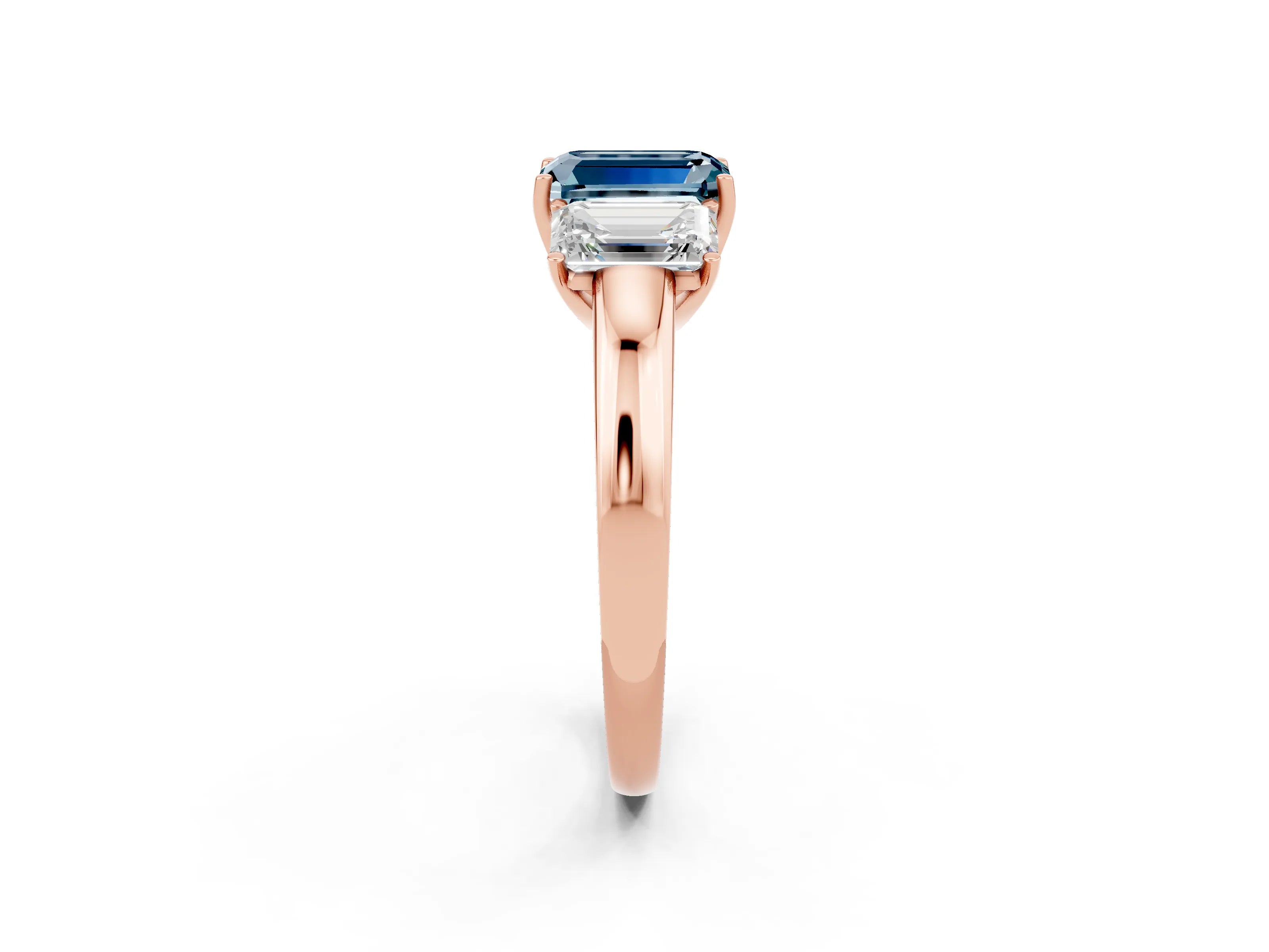 Rose gold Emerald Cut Aquamarine Three-Stone Ring with Four-Prong Setting and Classic Band_2