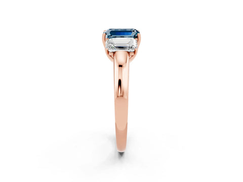 Rose gold Emerald Cut Aquamarine Three-Stone Ring with Four-Prong Setting and Classic Band_2