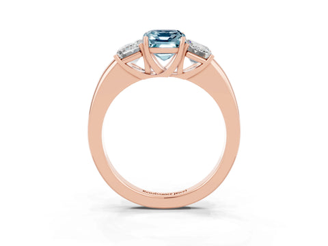 Rose gold Emerald Cut Aquamarine Three-Stone Ring with Four-Prong Setting and Classic Band_3