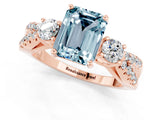Rose gold Emerald Cut Aquamarine Three-Stone Ring with Pavé Split Shank and Four-Prong Setting_1