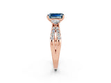 Rose gold Emerald Cut Aquamarine Three-Stone Ring with Pavé Split Shank and Four-Prong Setting_2