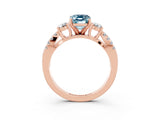 Rose gold Emerald Cut Aquamarine Three-Stone Ring with Pavé Split Shank and Four-Prong Setting_3