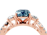 Rose gold Emerald Cut Aquamarine Three-Stone Ring with Pavé Split Shank and Four-Prong Setting_4