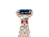 Rose gold Emerald Cut Aquamarine Three-Stone Ring with Pavé Split Shank and Four-Prong Setting_5