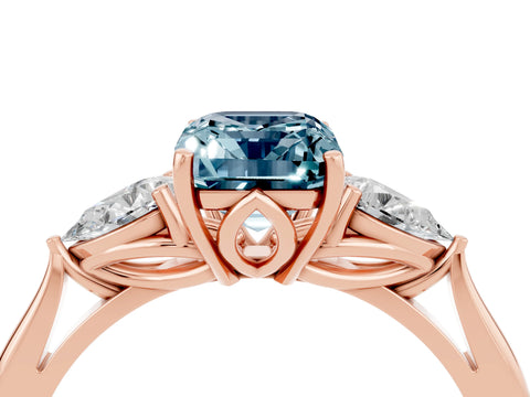 Rose gold Emerald Cut Aquamarine Three-Stone Ring with Pear Side Stones and Four-Prong Setting_16