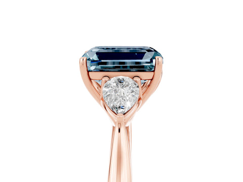Rose gold Emerald Cut Aquamarine Three-Stone Ring with Pear Side Stones and Four-Prong Setting_17