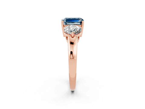 Rose gold Emerald Cut Aquamarine Three-Stone Ring with Prong Setting and Classic Band_2
