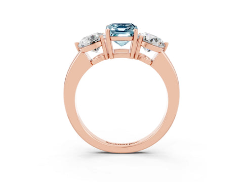 Rose gold Emerald Cut Aquamarine Three-Stone Ring with Prong Setting and Classic Band_3