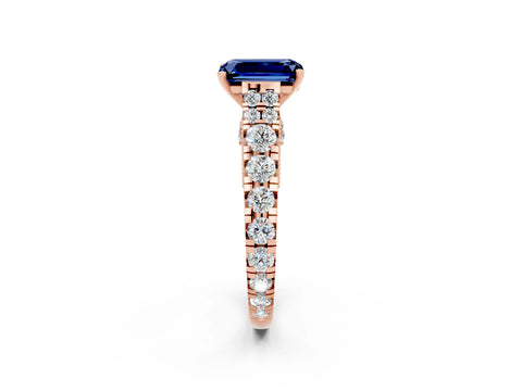 Rose gold Emerald Cut Blue Sapphire Classic Solitaire Ring with Pavé Band and Four-Prong Setting_2